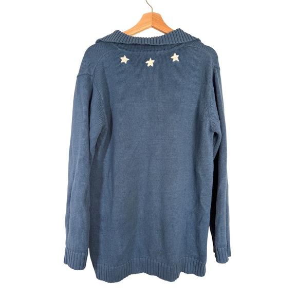 The Quaker Factory Blue Heart Flag USA Sweater Size M Ramie Cotton‎ American - Picture 5 of 8